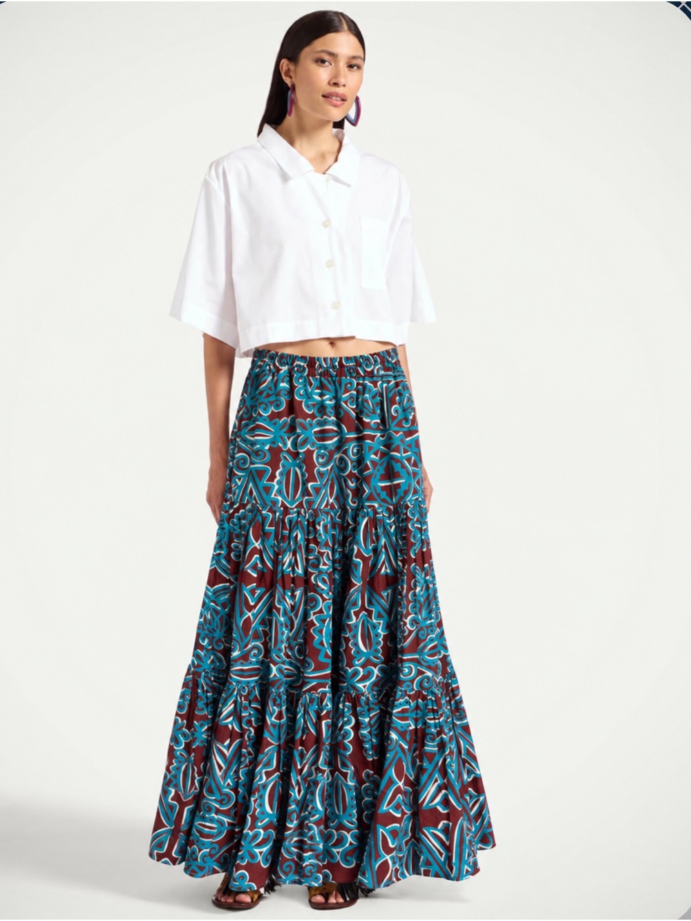La DoubleJ Big Tiered Printed Cotton Maxi Skirt size S